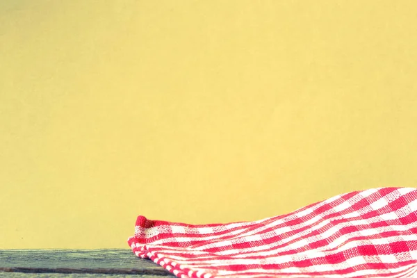 Red White Checkered Tablecloth Wooden Background — Stock Photo, Image