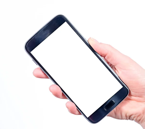 Hand Holding Smartphone Blank White Screen — Stock Photo, Image