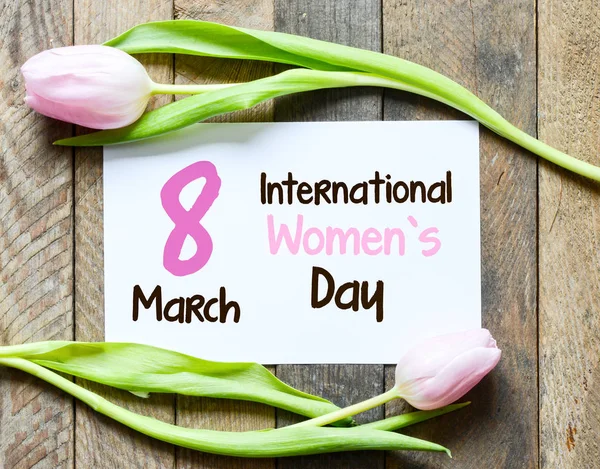 Міжнародна Жіноча Денна Листівка Рожевими Тюльпанами — стокове фото