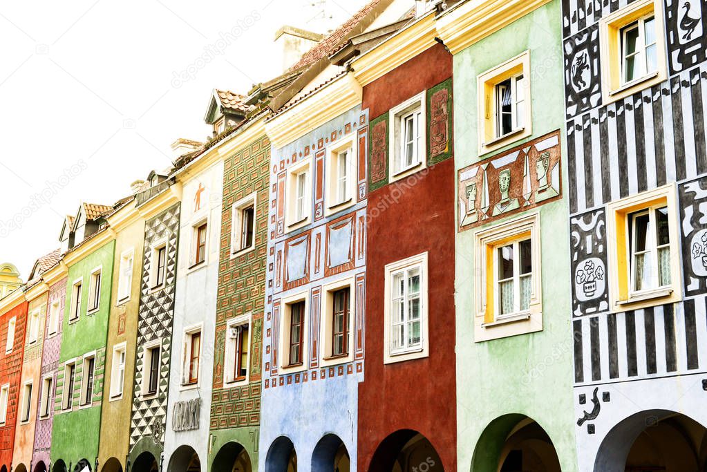 Colorful buildings on Poznan Old Market Square, Poland