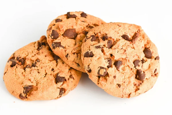 Biscotti Cioccolato Isolati Sfondo Bianco Biscotti Dolci — Foto Stock