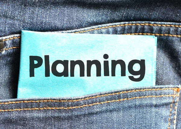 Concept Mot Planification Sur Fond Jeans — Photo