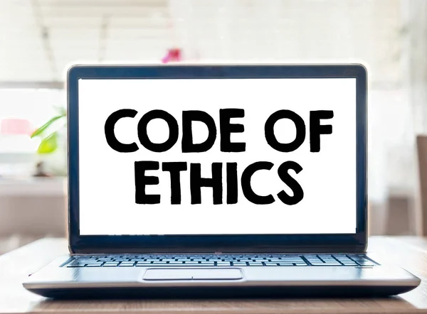 Code Ethics Text White Laptop Screen — Stock Photo, Image