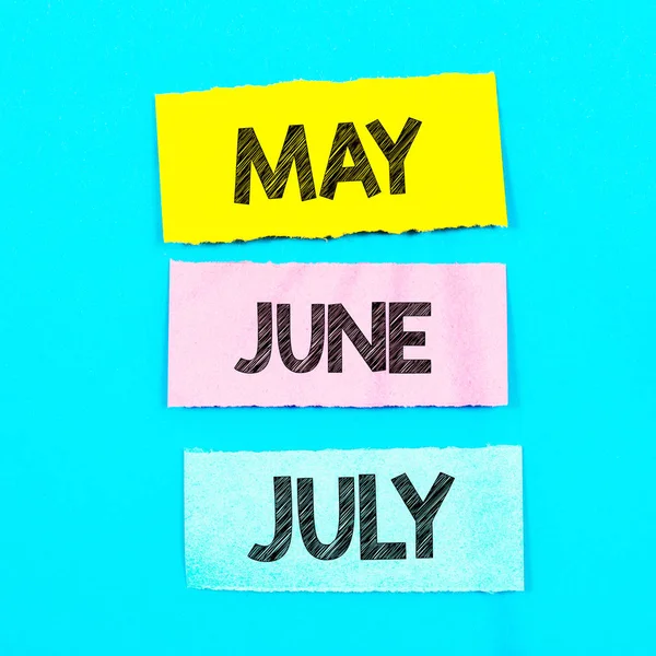 Μάιος Ιούνιος Ιούλιος Λέξη Έννοια — Φωτογραφία Αρχείου