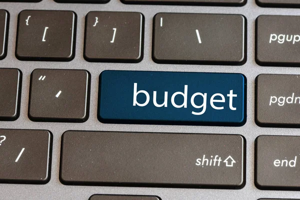 Closeup Laptop Keyboard Buttons Symbols Text Budget — Stock Photo, Image