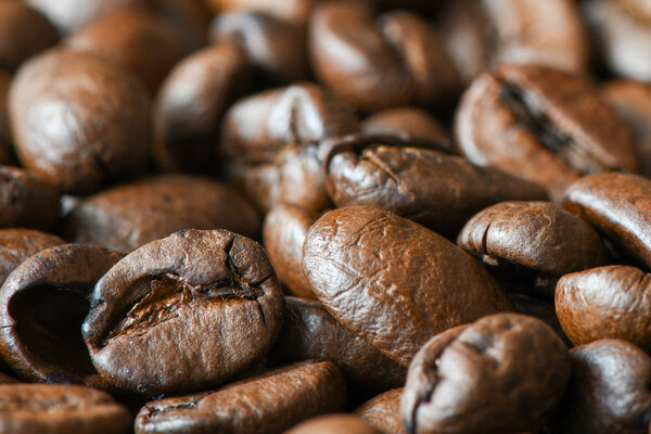 Close up view of delicious fresh textured coffee grains