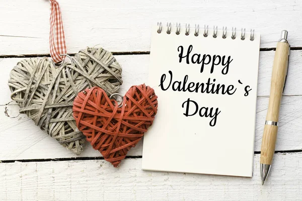 God Valentinsdag Melding Tekst Spiral Notatblokk Happy Valentine Day Med – stockfoto