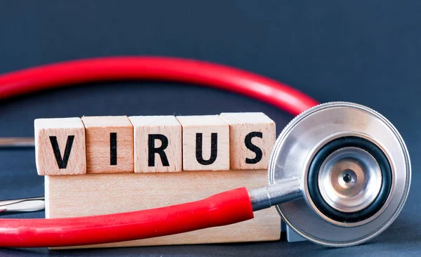 Word Virus Arranged Wooden Letters Corona Virus Mysterious Viral Pneumonia — Stock Photo, Image