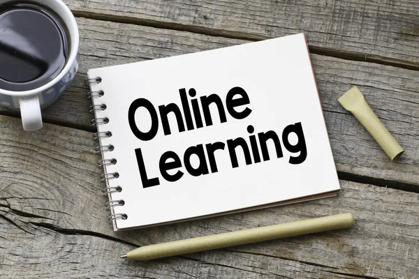 Online Learning Szöveget Vésett Notebook Egy Asztal — Stock Fotó