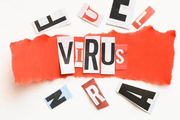 Word Virus Arrangiert Aus Ausgeschnittenen Buchstaben Aus Der Presse Covid — Stockfoto