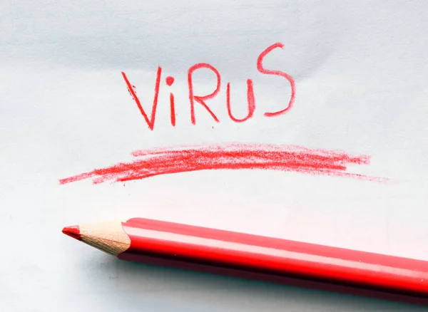 Virus Das Wort Virus Auf Einem Weißen Blatt Mit Rotem — Stockfoto