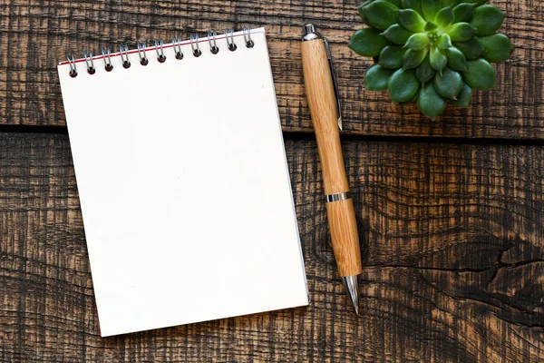 Blank Notepad Office Wooden Table — Stock Photo, Image