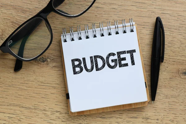 Budget Texte Budget Sur Page Bloc Notes Blanc Table Bureau — Photo