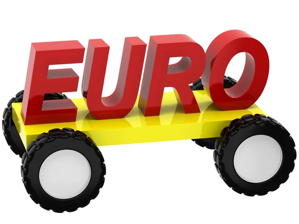 3d Symbols euro on wheels — Stock Photo, Image