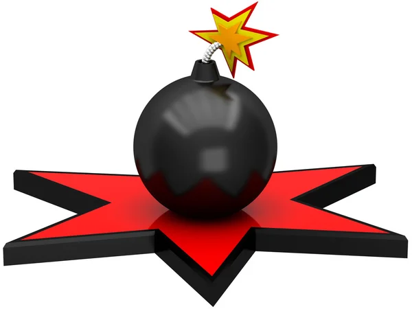 Bomba negra 3D en la estrella roja — Foto de Stock