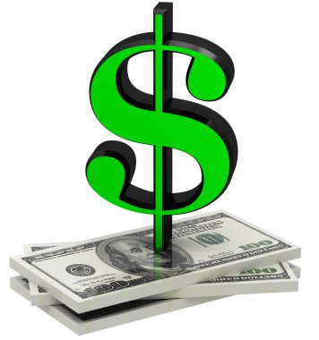 3D dolar işareti para ile
