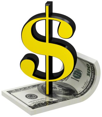 3D dolar işareti para ile