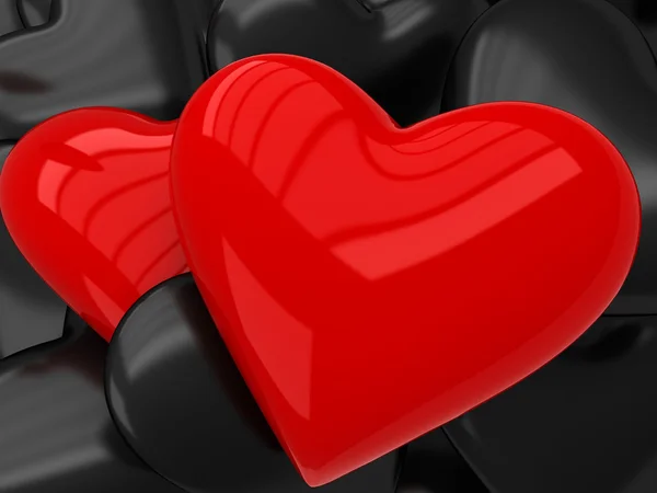 Dwa czerwone serca 3d — Zdjęcie stockowe