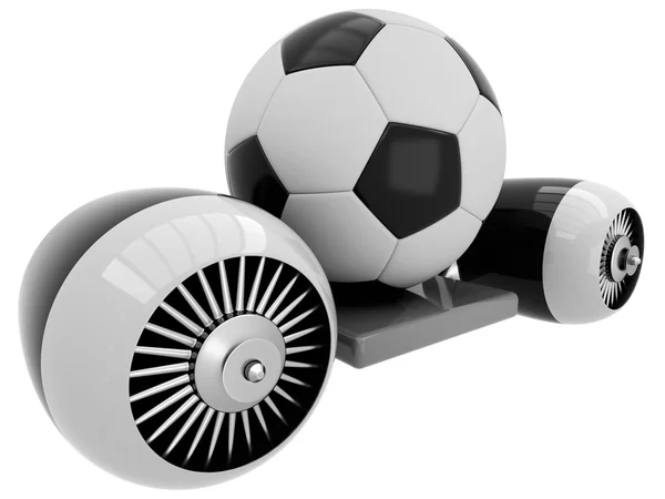 3D voetbal vliegen met motor — Stockfoto