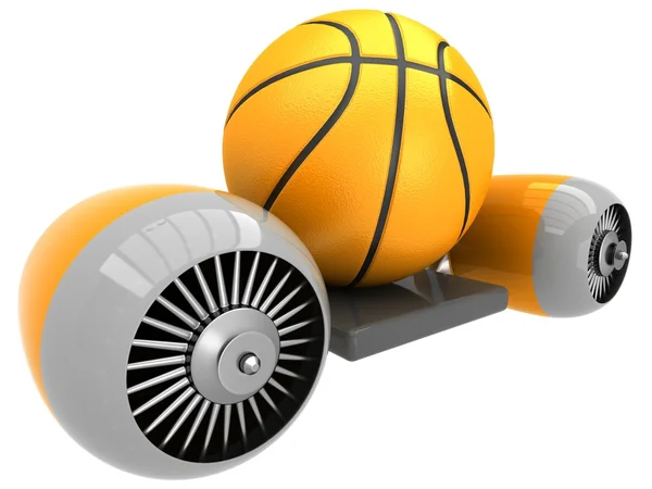 3D Basketball ball on flying engine — Stock Photo, Image