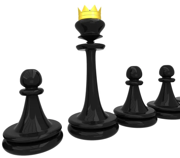 Queen with a crown and pawns — Stock Photo, Image