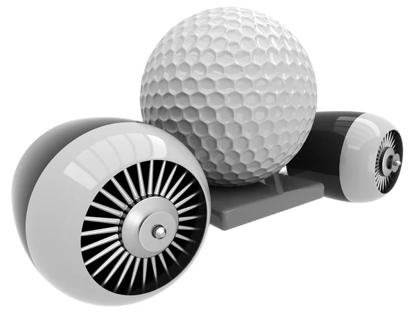 3D golf ball on flying engine — Stock Photo, Image