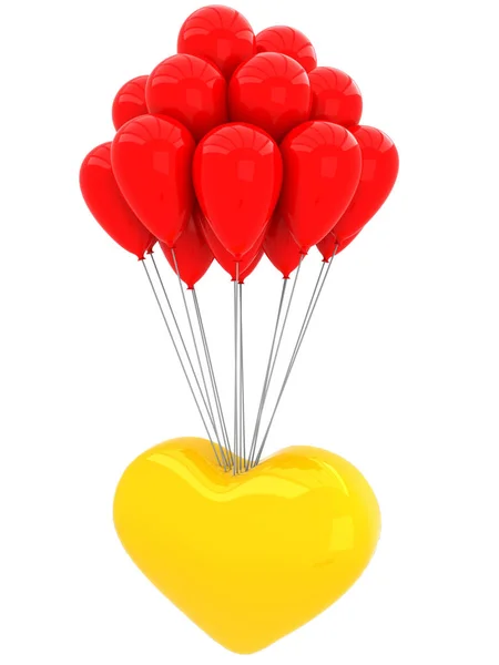 3D Kalp balonlar ile — Stok fotoğraf