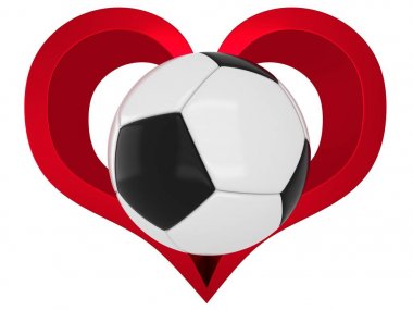 kırmızı bir kalp içinde 3D futbol topu
