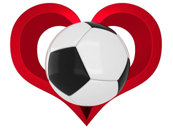 3D Soccer ball in a red heart — Stock Photo, Image