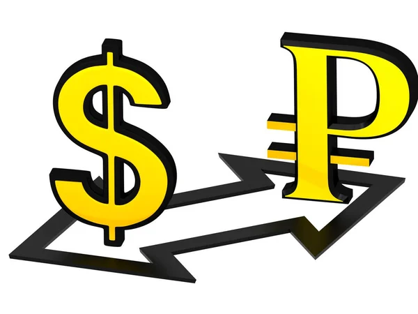 Dolar a Rubl symbol s šipkou — Stock fotografie