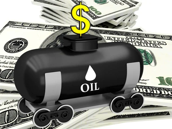 Barril 3D de petróleo con dólares —  Fotos de Stock