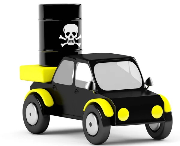 3D-Giftfass in einem schwarzen Auto — Stockfoto