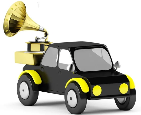 3D gramophone in a black car — Stock Photo, Image