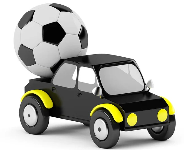 3D socer bola em um carro preto Fotografia De Stock