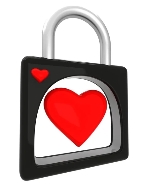 3D red heart in padlock — Stock Photo, Image