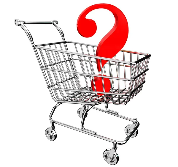 3D shopping cart with question mark Stock Picture