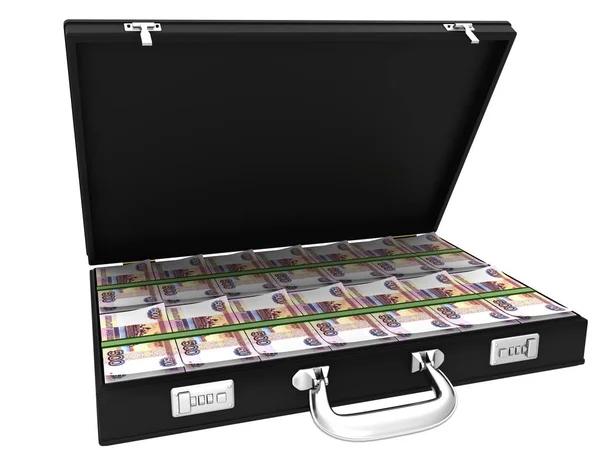 3D-Koffer voller Rubel — Stockfoto