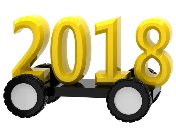 3D teken 2018 op een wielen — Stockfoto
