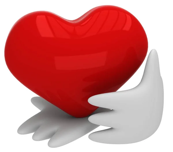 3D rotes Herz in der Hand — Stockfoto