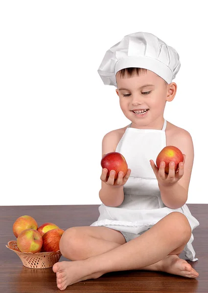 Niño Papel Cocinero Con Manzanas —  Fotos de Stock