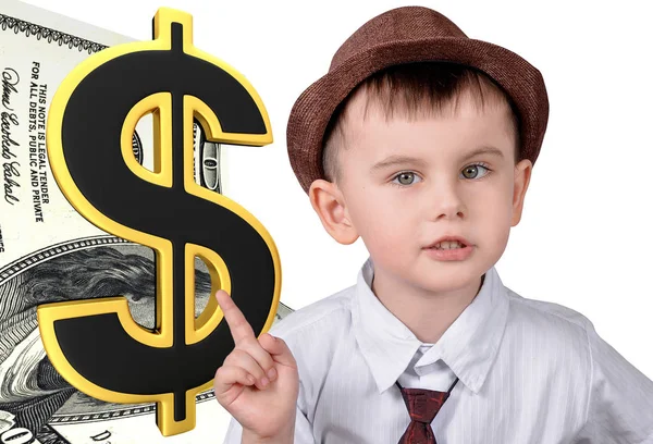 Junge Mit Hut Hintergrund Mit Dollarzeichen — Stockfoto