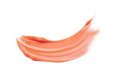 Dudak parlatıcısı turuncu renk lekesi örneği beyaz arka planda izole edilmiş. Kozmetik makyaj lekesi