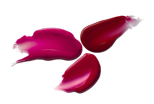 Échantillon Taches Couleur Rose Cerise Brillant Lèvres Isolé Sur Fond — Photo