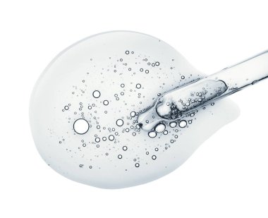 Sıvı mavi jel ya da serum beyaz izole arkaplan üzerinde damla ve pipette