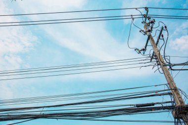 Mavi gökyüzü, kablo, Tel, güç ile dolaştırmak elektrik direği