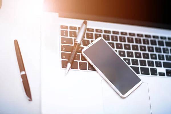 Modern computer gadgets - laptop, tablet and phone — Stock Photo, Image