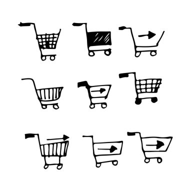 Alışveriş sepetlerini el çizilmiş doodle