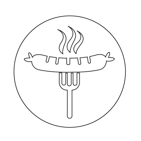 Saucisse grillée avec icône de fourchette — Image vectorielle