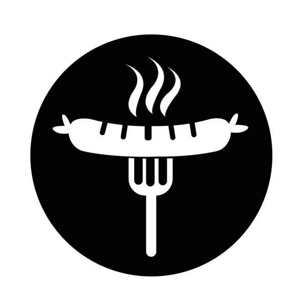 Saucisse grillée avec icône de fourchette — Image vectorielle