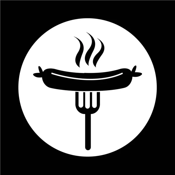 Salchicha a la parrilla con tenedor icono — Vector de stock